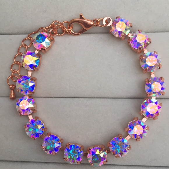 Aurora Borealis Rose Gold Crystal Tennis Bracelet - Picture 8 of 16